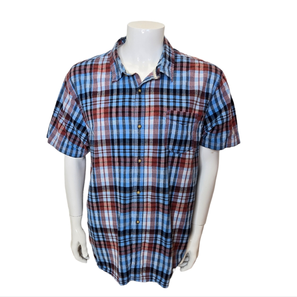 Levi's men's short sleeve button down red and blue plaid shirt XXL